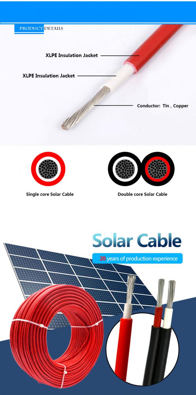 Cable photovoltaïque solaire 4 mm Cable photovoltaïque solaire 6 mm2 pour voiture photovoltaïque 4