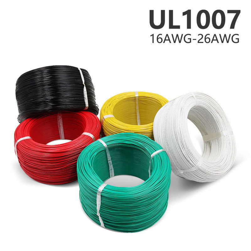 Fil électrique isolé en PVC UL1007 résistant à la chaleur, 16-28 AWG, câble en cuivre étamé avec une large plage de températures