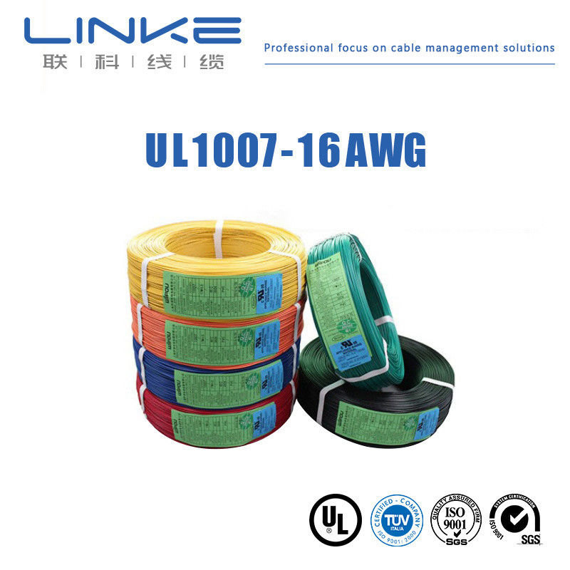 Fil électrique isolé en PVC UL1007 résistant à la chaleur, 16-28 AWG, câble en cuivre étamé avec une large plage de températures