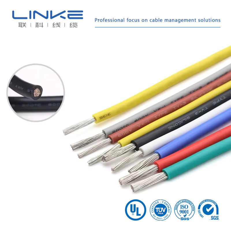 UL3135 Fil de caoutchouc de silicone 30 28 26 24 22 20 18 16 14 12 10 AWG Cable d'éclairage de lampe à LED en cuivre souple isolé